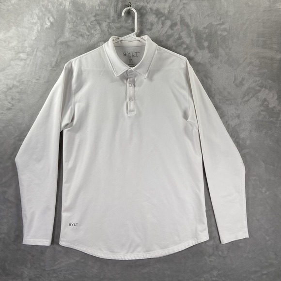 BYLT Basics Other - BYLT Shirt men's Medium Polo Long Sleeve Lux Drop Cut White Performance Pullover